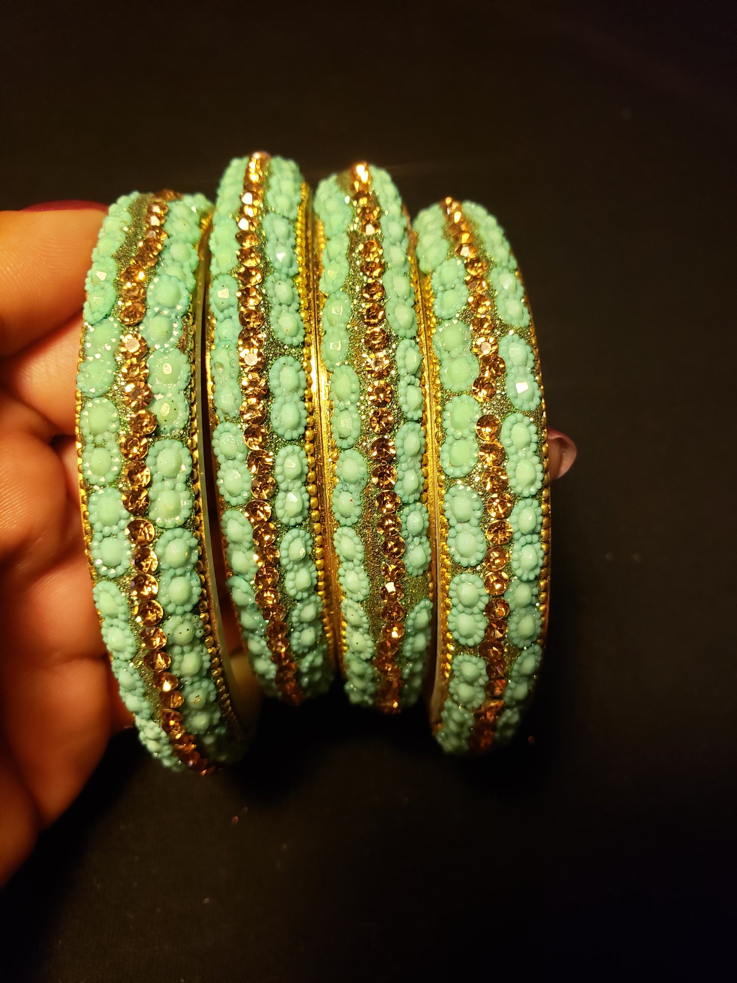 JADE GREEN & GOLD BANGLES